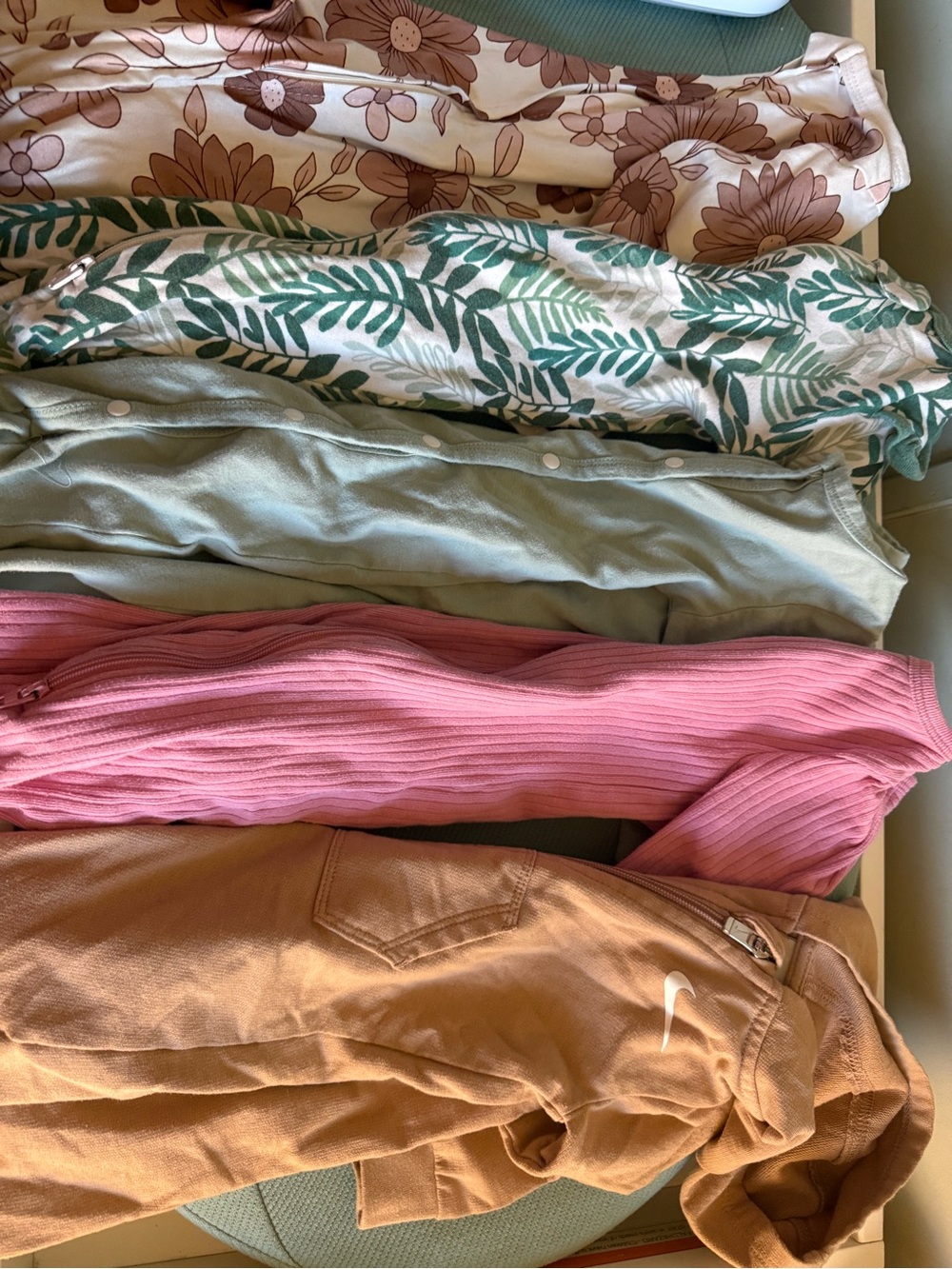 Nike Kids Tan Brown Hoodie with Pink, Sage & Floral sleeper bundle